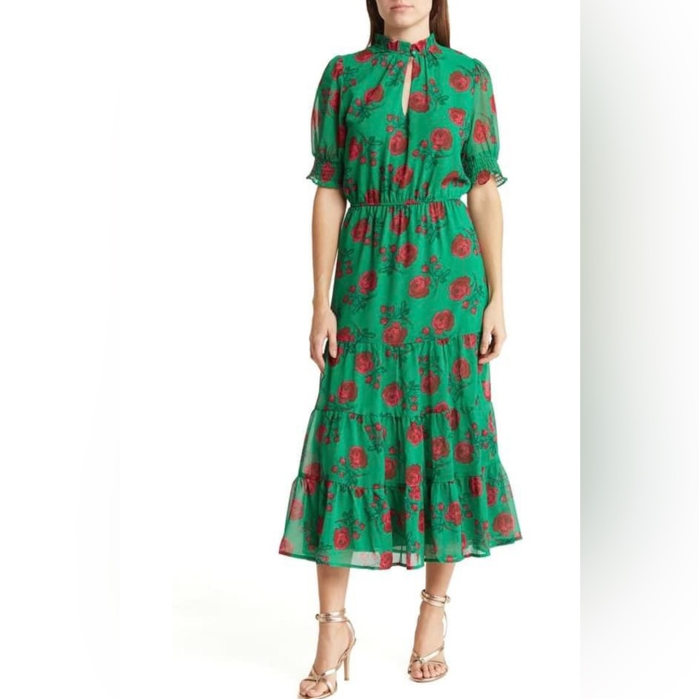 Betsey Johnson Green and Red Floral Dress